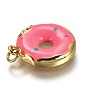 Brass Enamel Pendants, Long-Lasting Plated, Real 18K Gold Plated, with Jump Ring, Imitation Food, Donut Shape