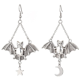 Alloy Pendants Earrings, with 304 Stainless Steel Finding, Bat, for Halloween