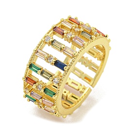 Brass Micro Pave Cubic Zirconia Cuff Rings, Adjustable Rings with Glass