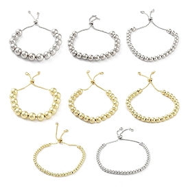 Bracelets coulissants réglables en perles rondes en laiton, avec des chaînes de boîte