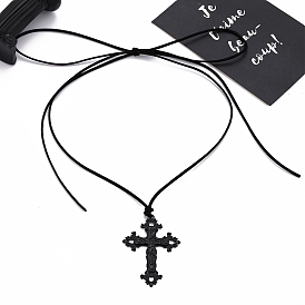 Alloy Religion Cross Pendant Necklaces, Cord Necklaces for Women Men