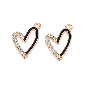 Alloy Enamel Pendants, with Crystal Rhinestone, Cadmium Free & Lead Free, Light Gold, Heart Charms