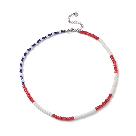 Independence Day Glass Beaded Necklace with 304 Stainless Steel Clasp for Women