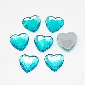 Acrylic Rhinestone Flat Back Cabochons, Faceted, Bottom Silver Plated, Heart