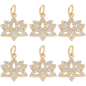 6 шт. Латунные брелоки из прозрачного кубического циркония с микропаве, без кадмия и без свинца, очарование лотоса