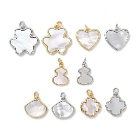 Brass Pave Shell Pendants, Clover/Flower/Heart/Shell Shape/Gourd Charms with Jump Ring