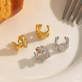 304 Stainless Steel Cuff Earrings for Women, Flower