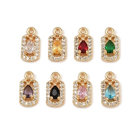 Латунные микро проложить кубического циркония подвески, прямоугольник с подвесками-слезинками, реальный 18 k позолоченный