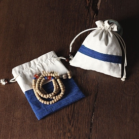 Cotton and Linen Jewelry Bags, Drawstring Pockets, Rectangle