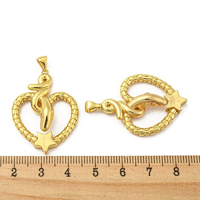 Brass Pendants, Snake Heart with Star Charms