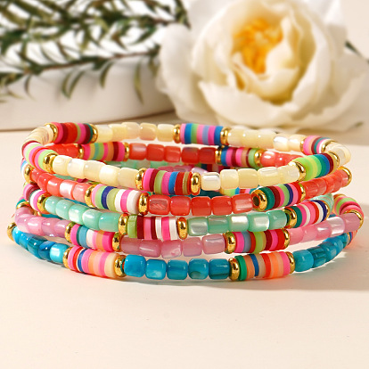 Браслеты из потрескавшихся натуральных ракушек для женщин, колонка, с бисером хэйши из полимерной глины ручной работы