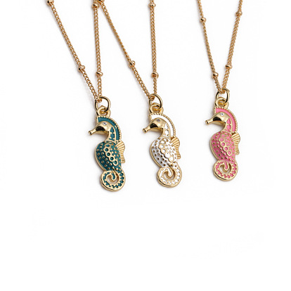 Multi-color Seahorse Pendant Necklace for Women - European Style Copper Zirconia Jewelry