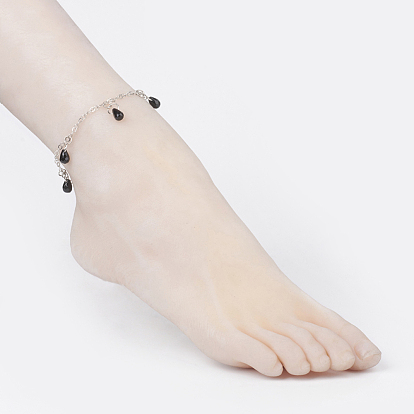 Faceted Natural Gemstone Anklets, with Brass Findings and 316 Surgical Stainless Steel Curb Chains