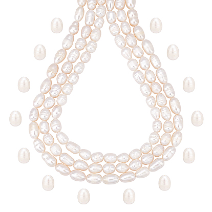 3 Strands Natural Cultured Freshwater Pearl Beads Strands, Oval