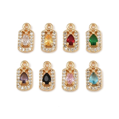 Латунные микро проложить кубического циркония подвески, прямоугольник с подвесками-слезинками, реальный 18 k позолоченный