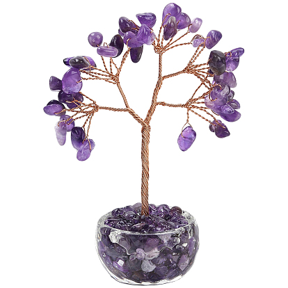 1ПК натуральные драгоценные камни украшения Дерево жизни, стеклянная основа с медной проволокой фэн-шуй энергетический камень подарок для домашнего офиса рабочий стол