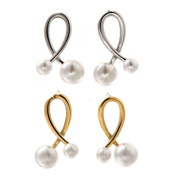 304 из нержавеющей стали серьги, с стеклянные бусы, круглые