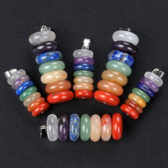7 Chakra Natural Gemstone Pendants, Flat Round Charms