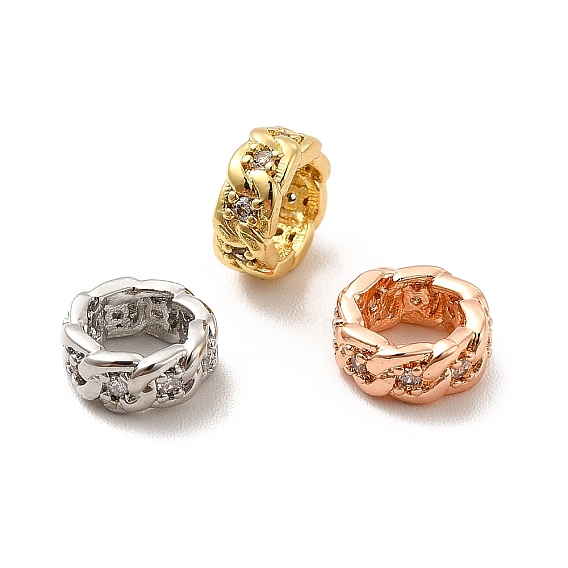 Реечное покрытие латунь микро паве кубический цирконий европейские бусины, бусины с большим отверстием, долговечный, без свинца и без кадмия, бордюрная цепь плоская круглая