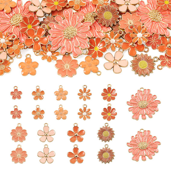 40 piezas 10 estilos colgantes de aleación de esmalte, encantos de la flor, dorado
