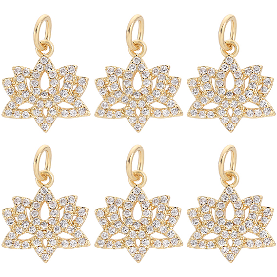 6 шт. Латунные брелоки из прозрачного кубического циркония с микропаве, без кадмия и без свинца, очарование лотоса