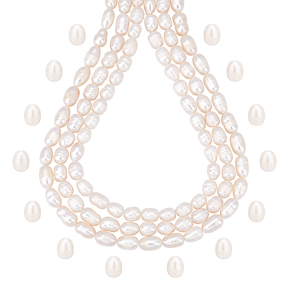 3 Strands Natural Cultured Freshwater Pearl Beads Strands, Oval