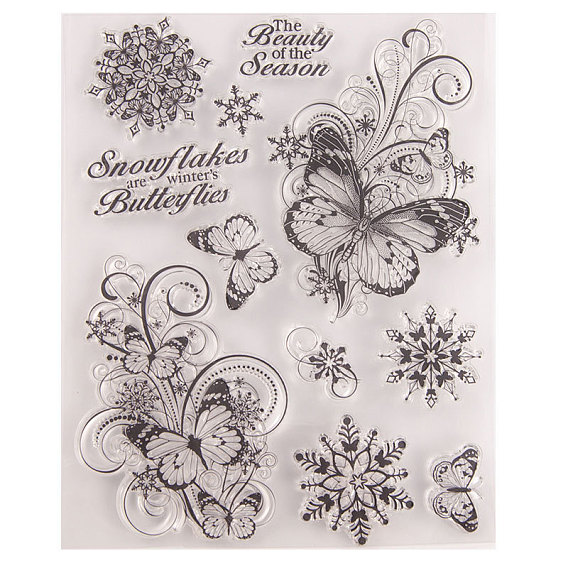 Christmas Theme Clear Silicone Stamps, for DIY Scrapbooking, Photo Album Decorative, Cards Making, Stamp Sheets, Butterfly & Snowflake