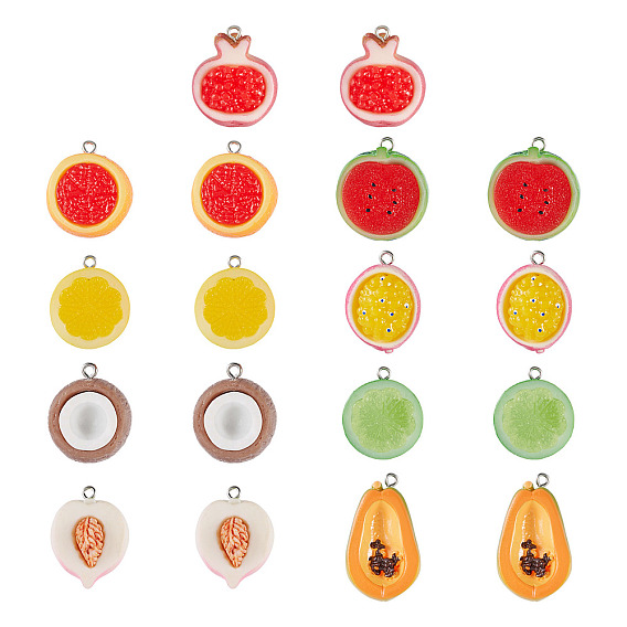 18шт. 9 стили 3 подвески из непрозрачной смолы с фруктовой тематикой, с платиновыми тоновыми железными петлями, разнообразные