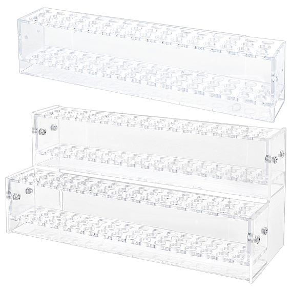 1Pc 48 Holes Rectangle Acrylic Pen Holder, Desk Stand Organizer Holding Rack, for Pens, Paint Brushes, Colored Pencils, with 1Set Acrylic Pen Holder