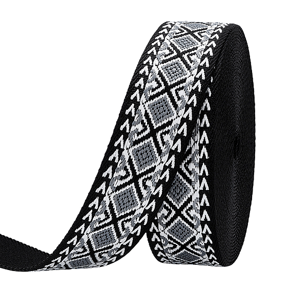 Vintage Jacquard Polypropylene Ribbon, Emobridered Woven Ribbon, Rhombus Pattern