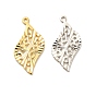 Rack Plating Brass Pendants, Long-Lasting Plated, Leaf Charm