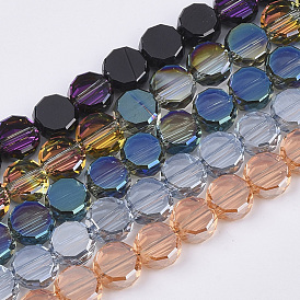 Electroplate Glass Beads Strands, Faceted, Flat Round