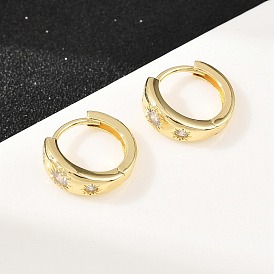 Серьги-кольца из прозрачного кубического циркония с микропаве из латуни.