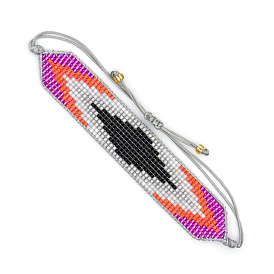 Friendship Evil Eye Loom Pattern Miyuki Seed Beads Bracelets for Women, Adjustable Nylon Cord Braided Bead Bracelets