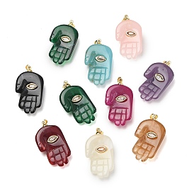 Подвески из латуни, смолы и стекла, Стиль имитация драгоценных камней, hamsa hand charms, золотые, долговечный, стойки покрытие