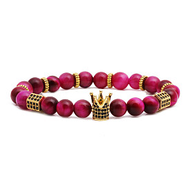 Tiger Eye Crown Beaded Bracelet Set for Men and Women - DIY European Style