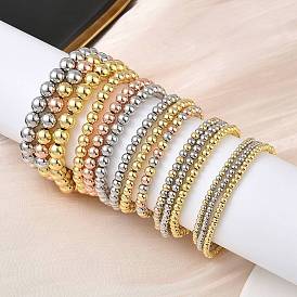 Латунные круглые бусины эластичные браслеты для мужчин и женщин, стойки покрытие, долговечный, без свинца и без кадмия