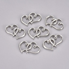 Тибетский стиль двойные сердечные связи / разъемы, без кадмия и без свинца, 24x31x3 мм, Отверстие : 14x9~15 мм , около 294 шт / 1000 г