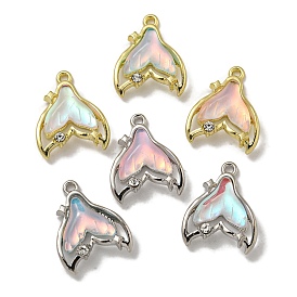 Rack Plating Alloy Pendant, with Rhinestone & Resin, Lead Free & Cadmium Free, Fishtail, Mixed Color