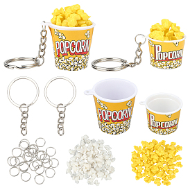 Kit de fabrication de porte-clés olycraft diy popcorn cup, y compris le pop-corn en résine artificielle pvc, pendentifs en plastique, résultats de porte-clés en fer et anneau