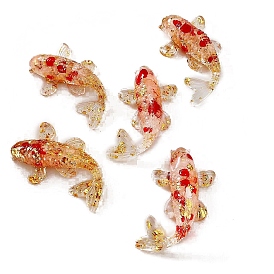 Resin Koi Fish Display Decoration, with Gold Foil and Natural Gemstone Chips inside Statues for Home Office Decorations