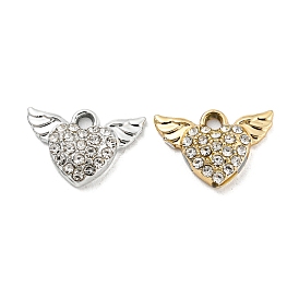 UV Plating Alloy Rhinestone Pendants, Heart with Wings Charms