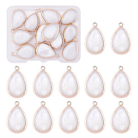 Natural Freshwater Shell Pendants, with Golden Plated Brass Open Back Settings, Teardrop