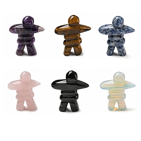 Natural & Synthetic Gemstone Carved Human Shape Figurines, for Home Office Desktop Feng Shui Ornament