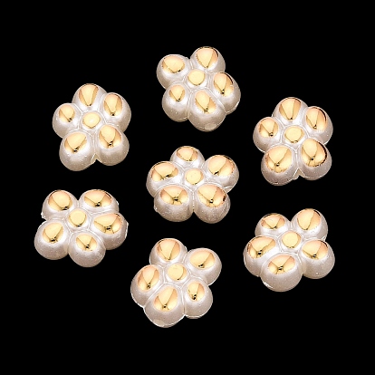 ABS Plastic Imitation Pearl Beads, Golden Metal Enlaced, Flower