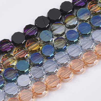 Electroplate Glass Beads Strands, Faceted, Flat Round