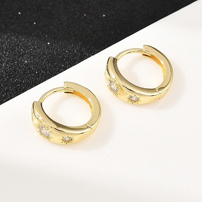 Серьги-кольца из прозрачного кубического циркония с микропаве из латуни.