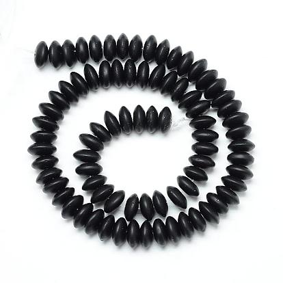 Synthetic Black Stone Beads Spacer Strands, Frosted, Rondelle