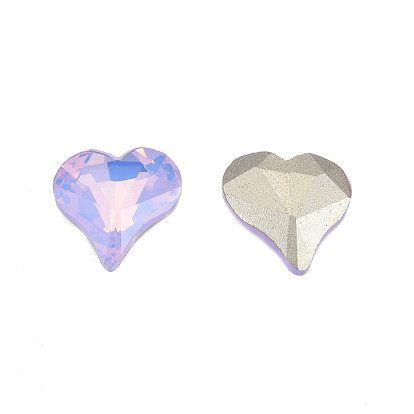 K9 Glass Rhinestone Cabochons, Pointed Back & Back Plated, Faceted, Heart