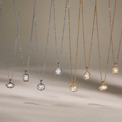 304 Collares con colgante geométrico de acero inoxidable con circonitas cúbicas transparentes para mujer, dorado